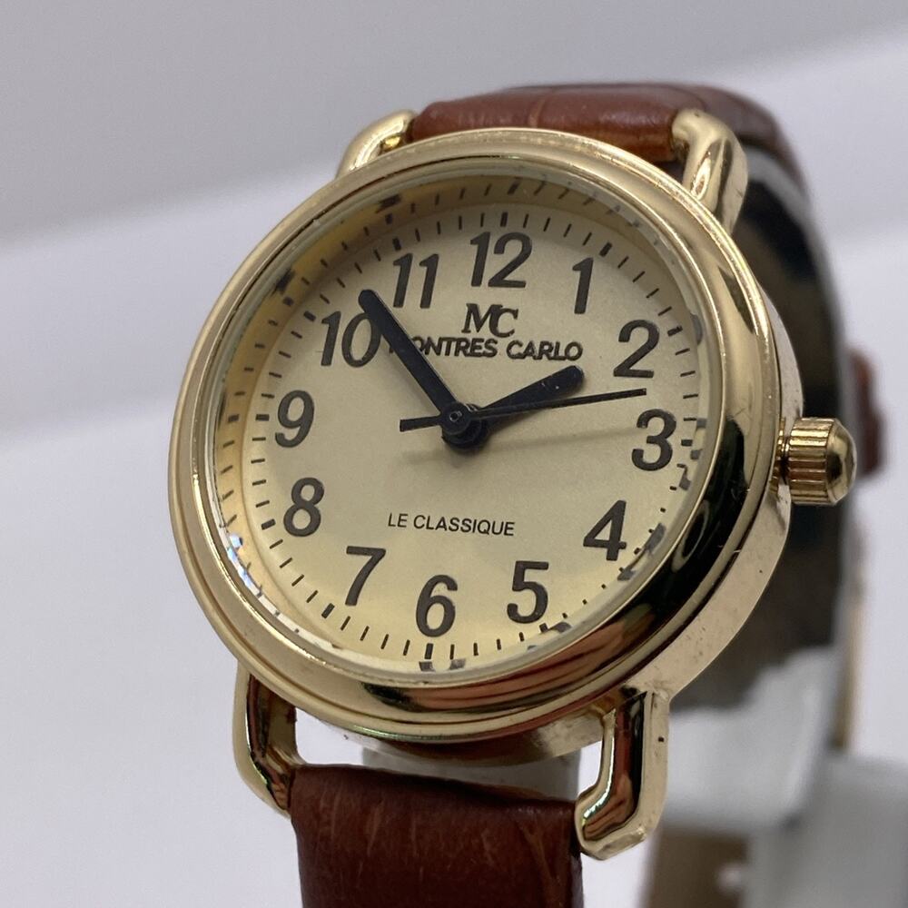 Montres Carlo Womens Gold Tone Watch New Battery